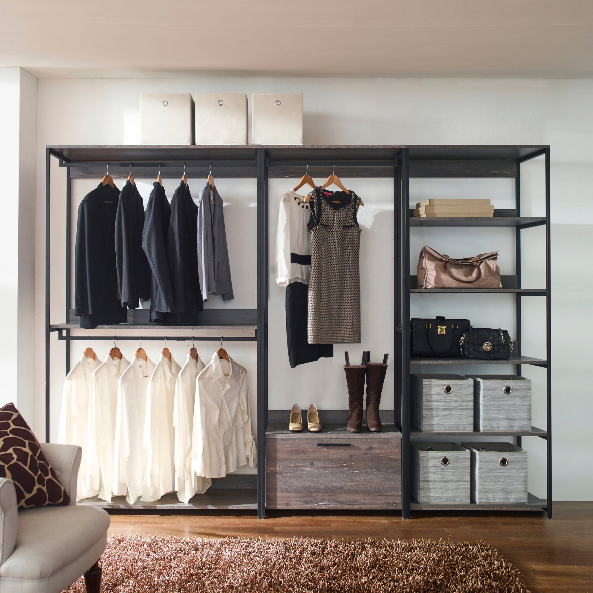 Monica Wood Walk In Closet System Rustic Mdf Melamine