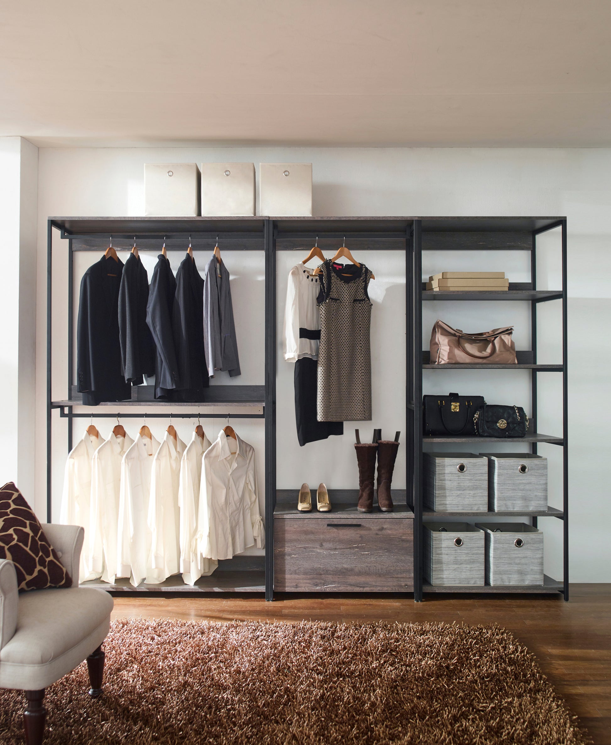 Monica Wood Walk In Closet System Rustic Mdf Melamine