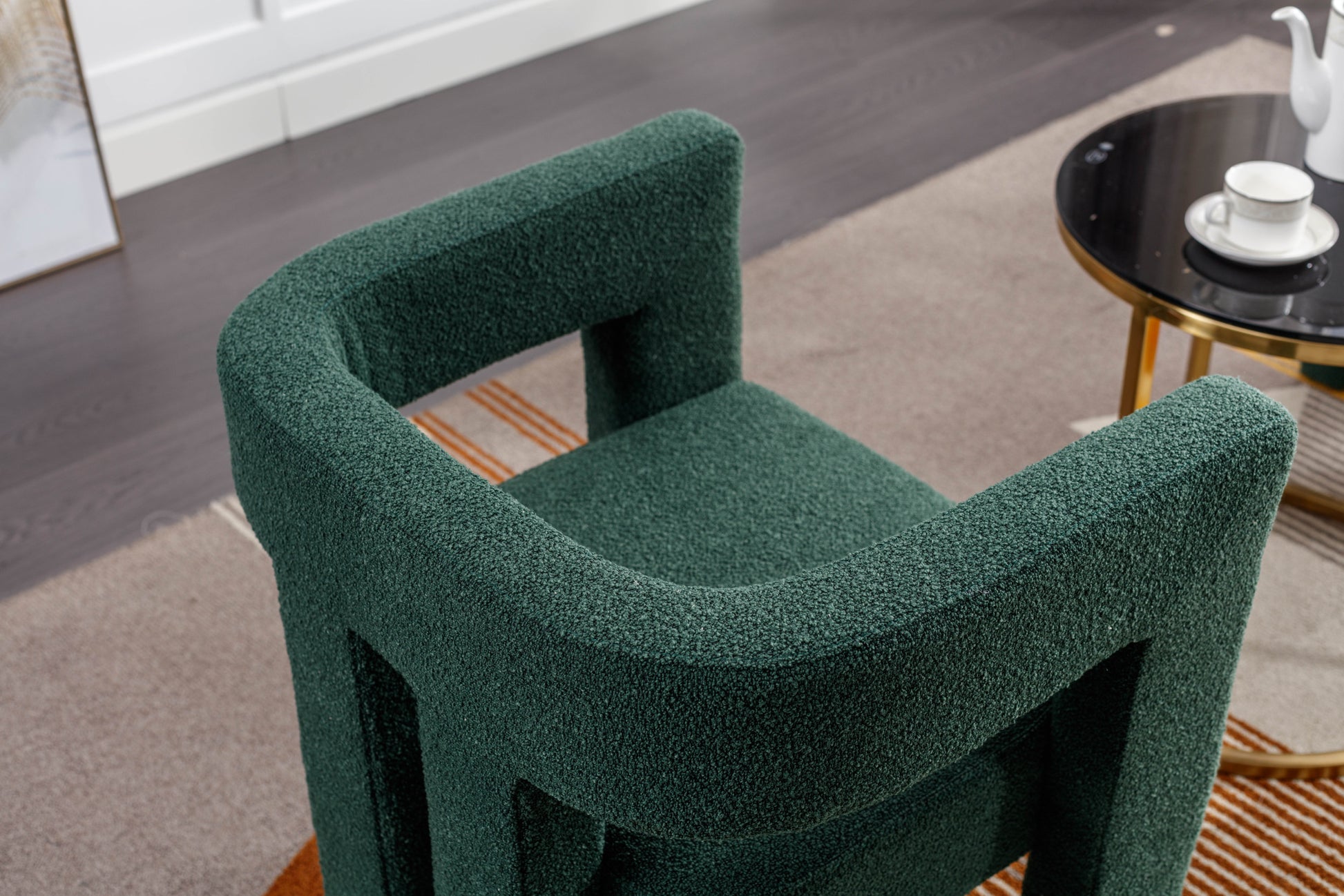 Coolmore Contemporary Designed Fabric Upholstered Accent Dining Chair Barrel Side Chairs Kitchen Armchair For Living Room 2Pc Set Emerald Boucle