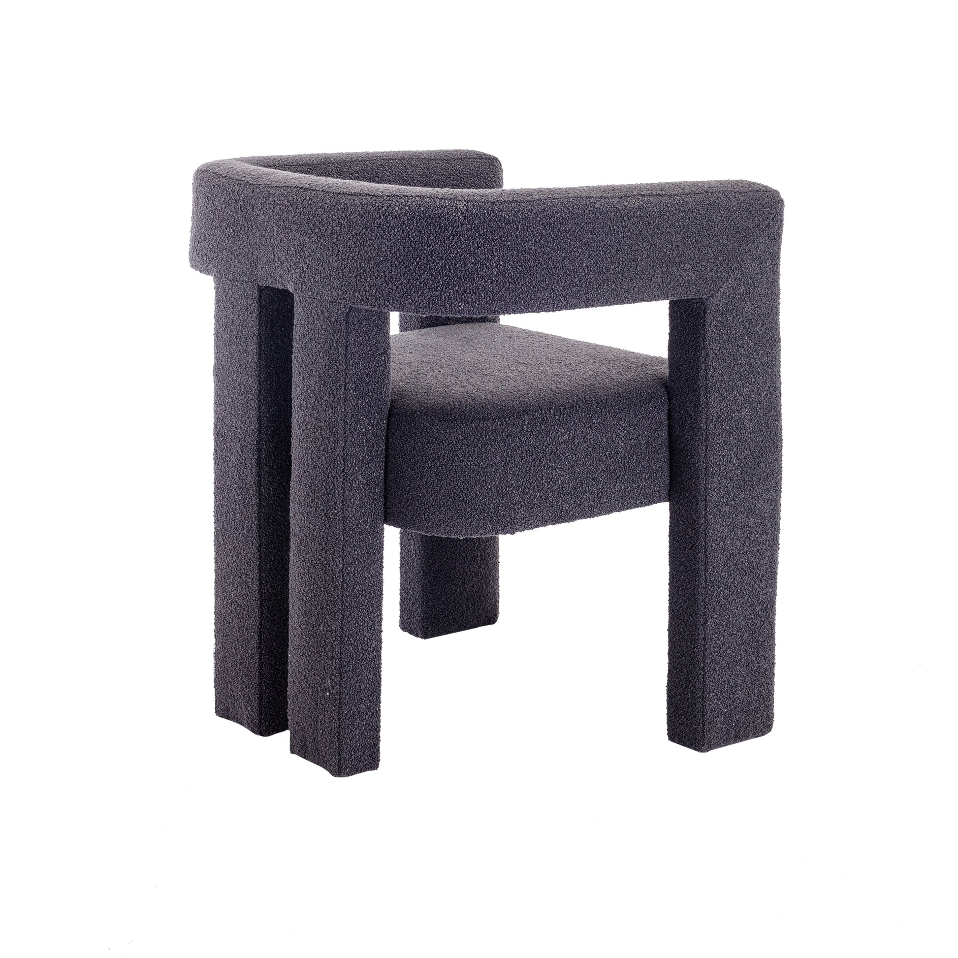 Coolmore Contemporary Designed Fabric Upholstered Accent Dining Chair Barrel Side Chairs Kitchen Armchair For Living Room 2Pc Set Carbon Black Boucle