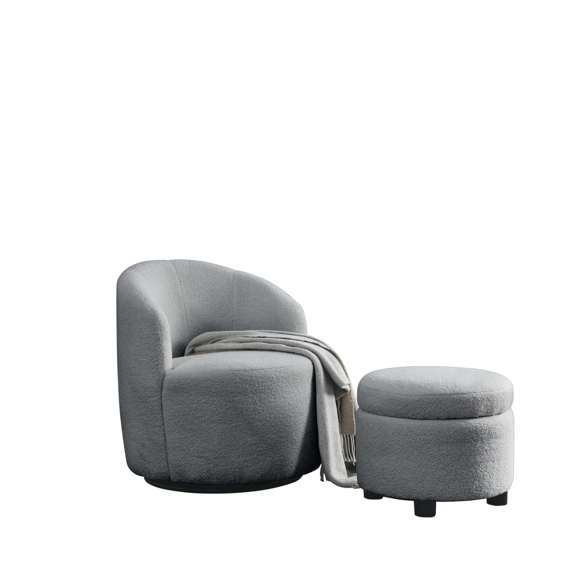 Video Welike Swivel Barrel Chair, Living Room Swivel Chair With Round Storage Chair, 360 Swivel Club Chair, Nursery, Bedroom, Office, Hotel With Upholstered Modern Armchair, Teddy Fabric Grey Teddy Foam Fabric