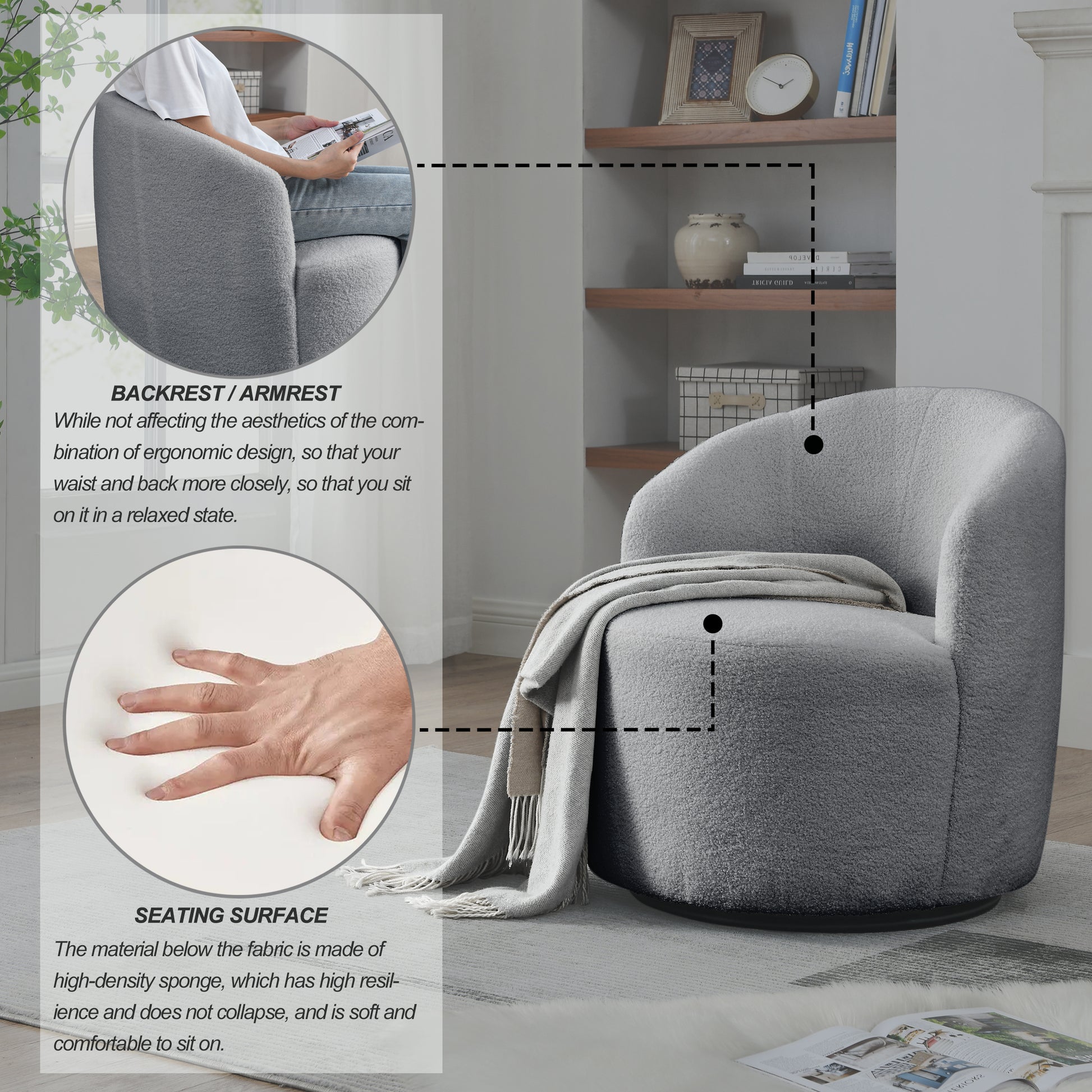 Video Welike Swivel Barrel Chair, Living Room Swivel Chair With Round Storage Chair, 360 Swivel Club Chair, Nursery, Bedroom, Office, Hotel With Upholstered Modern Armchair, Teddy Fabric Grey Teddy Foam Fabric