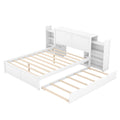 Queen Size Storage Platform Bed With Pull Out Shelves And Twin Xl Size Trundle, White White Solid Wood Mdf