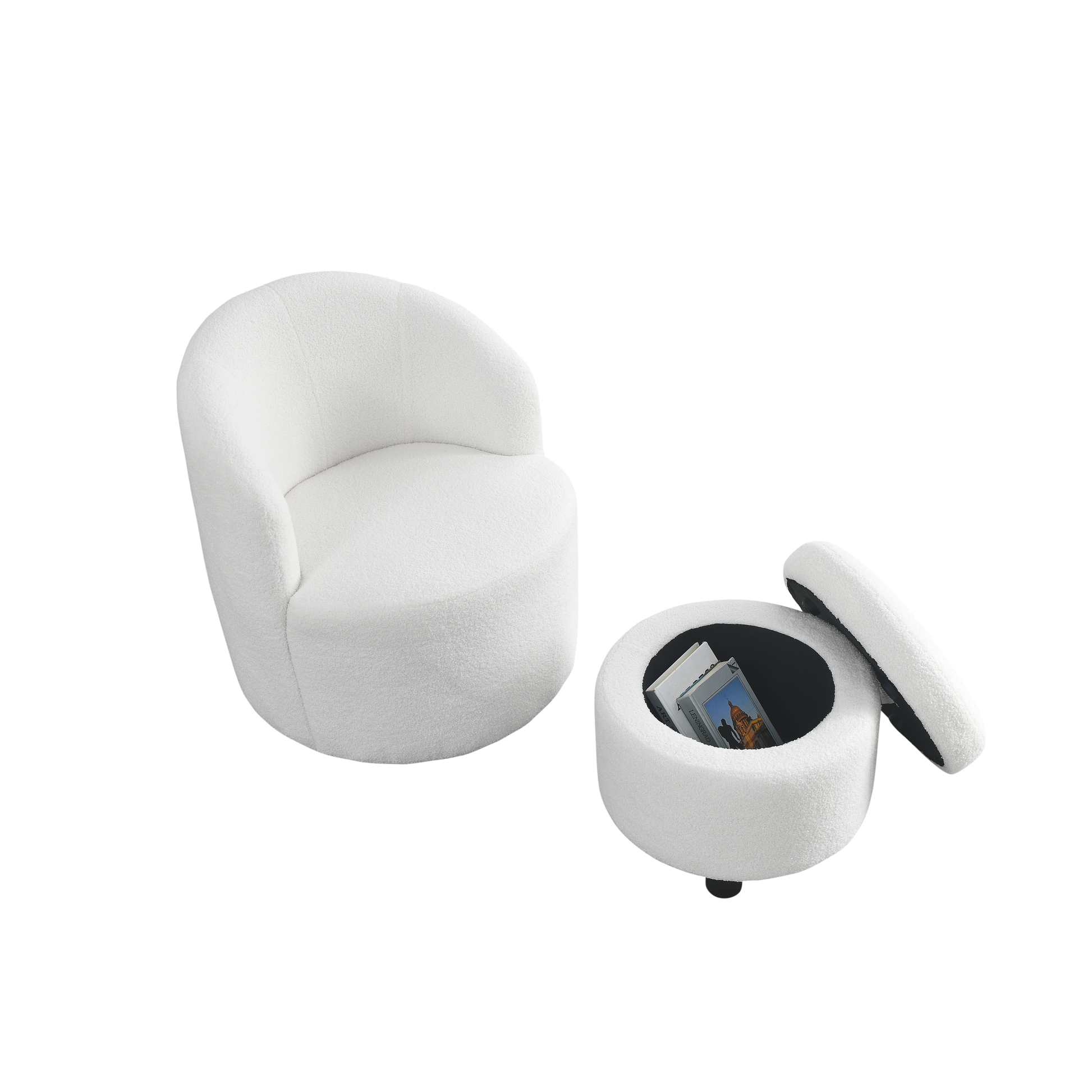 Video Welike Swivel Barrel Chair, Living Room Swivel Chair With Round Storage Chair, 360 Swivel Club Chair, Nursery, Bedroom, Office, Hotel With Upholstered Modern Armchair, Teddy Fabric White Teddy Foam Fabric