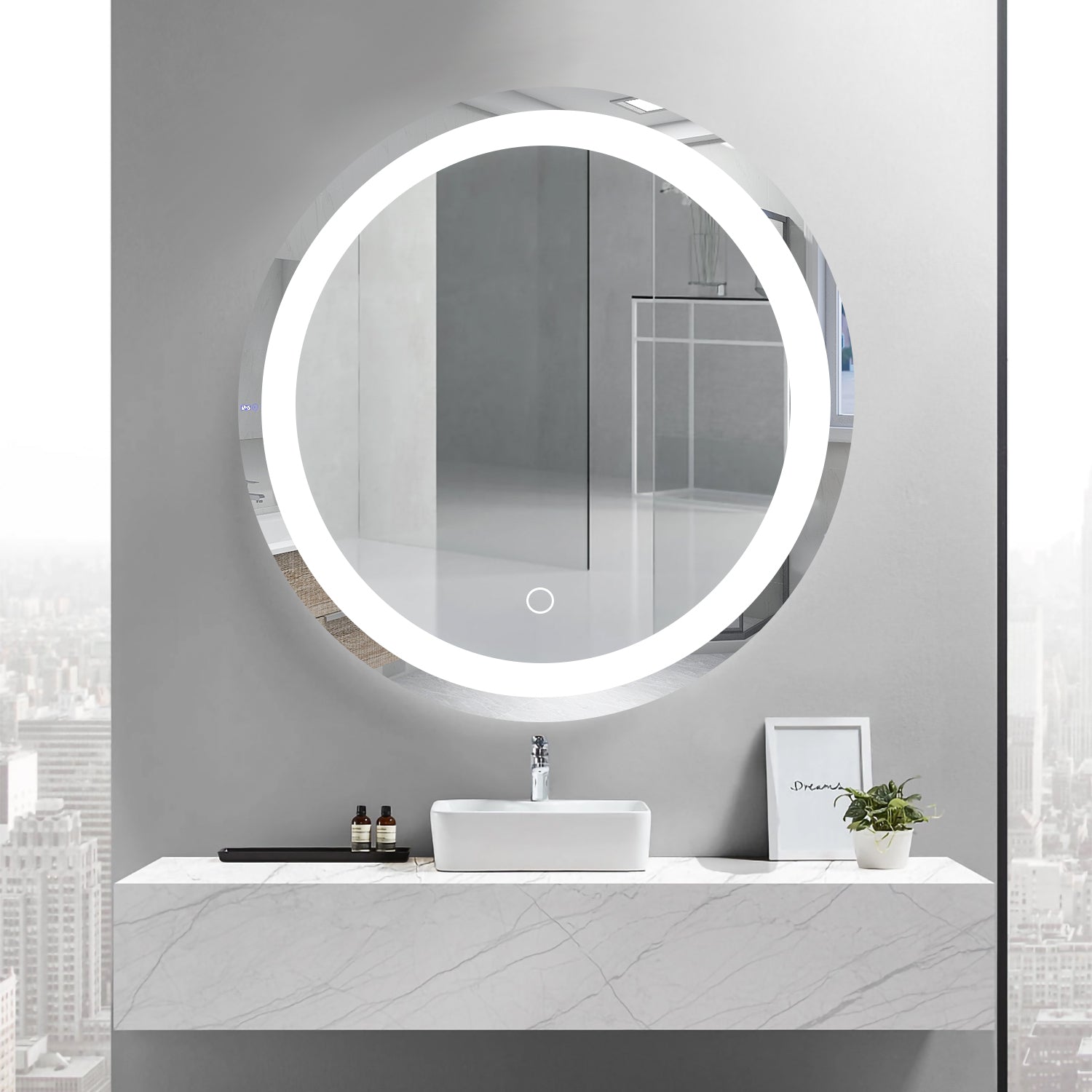 24 Inch Led Round Bathroom Mirror Transparent Glass