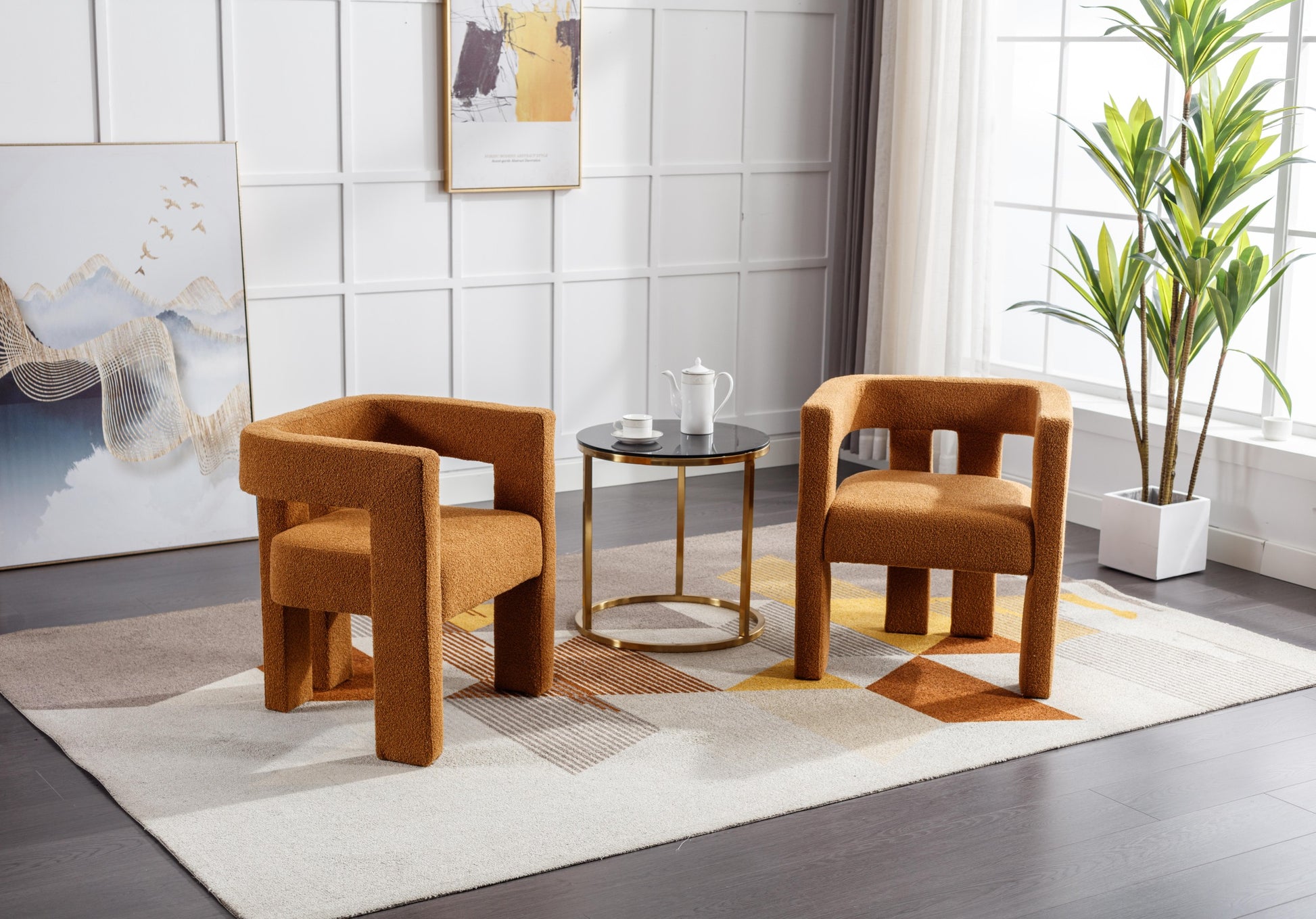 Coolmore Contemporary Designed Fabric Upholstered Accent Dining Chair Barrel Side Chairs Kitchen Armchair For Living Room 2Pc Set Coffee Boucle
