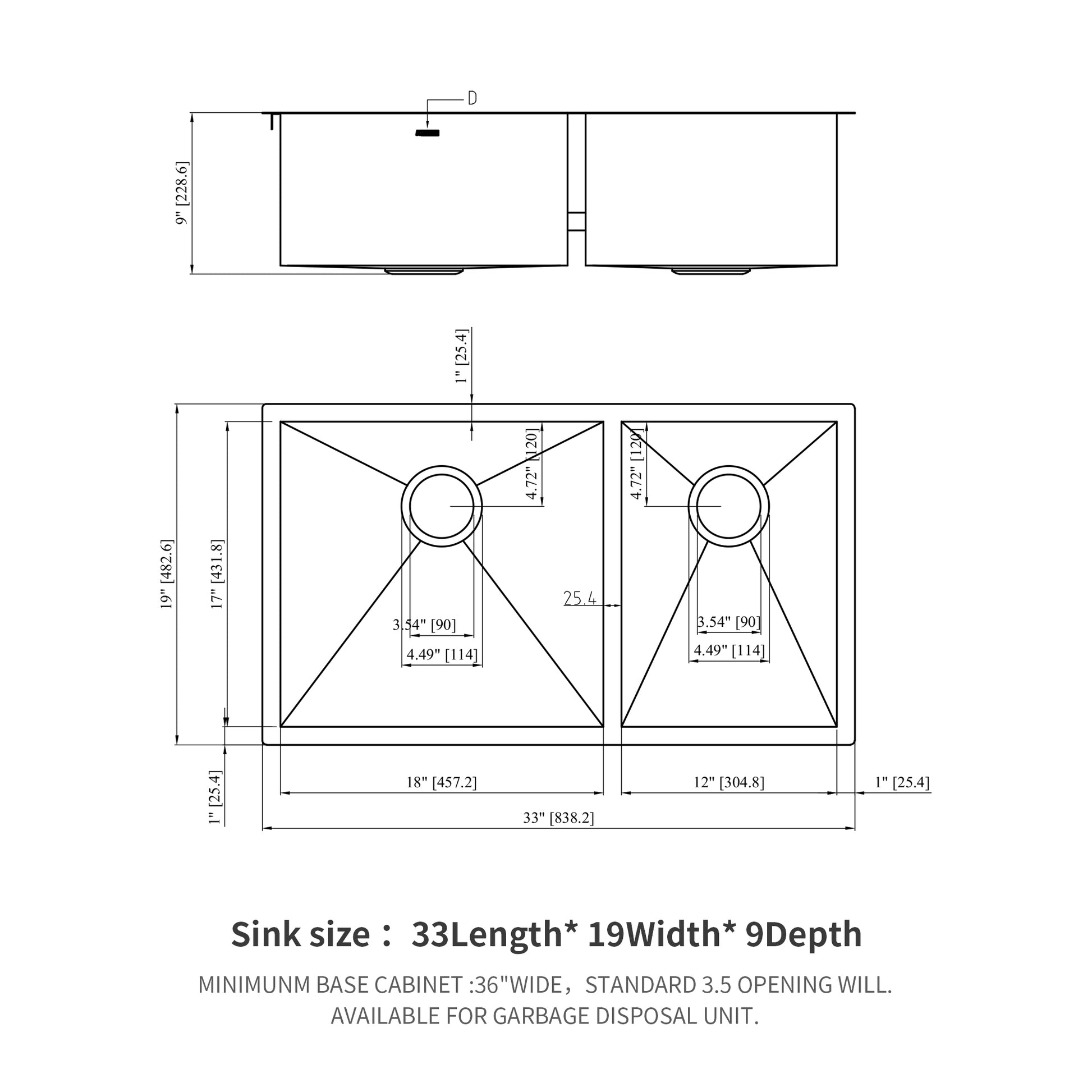 18 Gauge Stainless Steel 33X19 Inch Undermount Double Bowl Kitchen Sink 60 40 With 9 Inch Deep Sink Brushed Nickel Stainless Steel