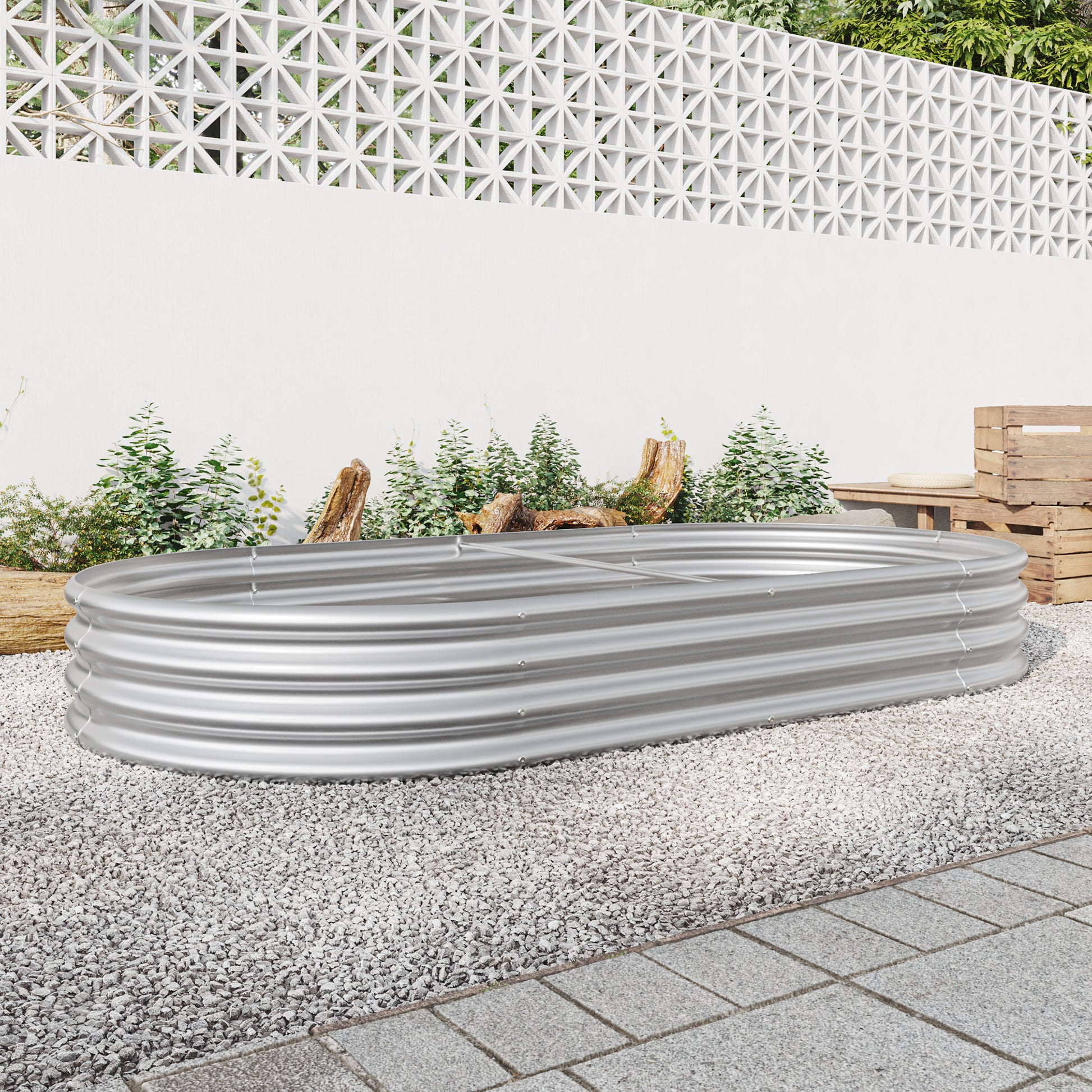 Raised Garden Bed Outdoor,Oval Large Metal Raised Planter Bed For For Plants, Vegetables, And Flowers Silver Silver Garden & Outdoor Metal