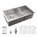 18 Gauge Stainless Steel 33X19 Inch Undermount Double Bowl Kitchen Sink 60 40 With 9 Inch Deep Sink Brushed Nickel Stainless Steel