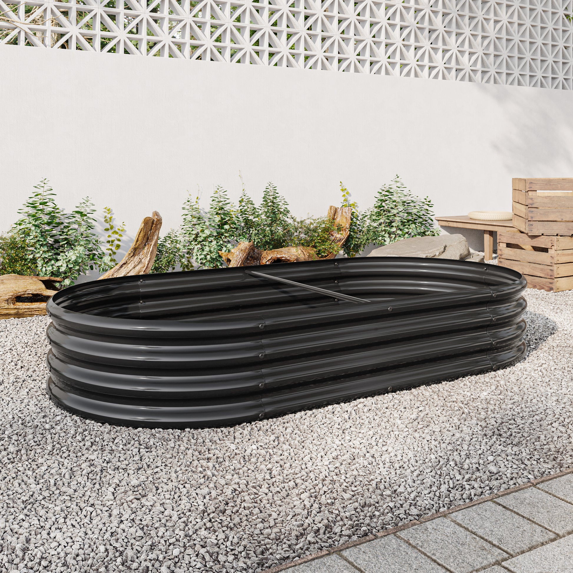 Raised Garden Bed Outdoor,Oval Large Metal Raised Planter Bed For For Plants, Vegetables, And Flowers Black Black Metal