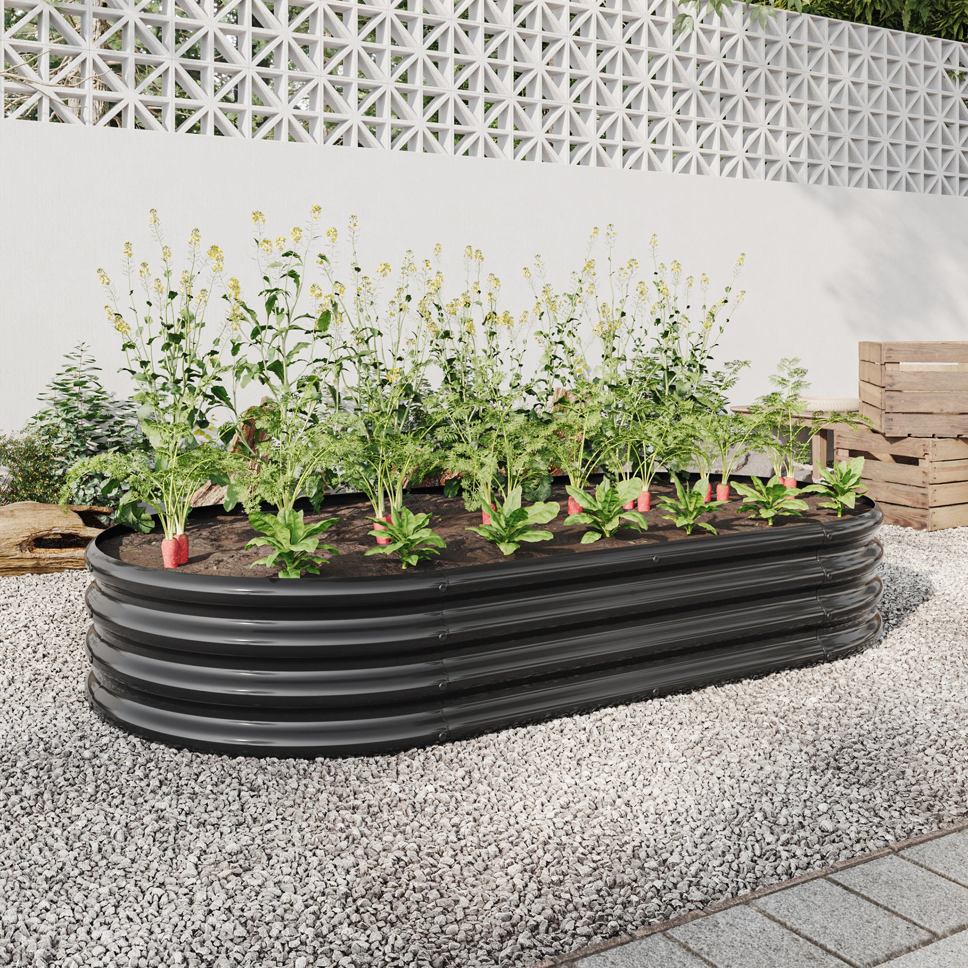 Raised Garden Bed Outdoor,Oval Large Metal Raised Planter Bed For For Plants, Vegetables, And Flowers Black Black Metal