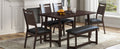 Farmhouse 6 Piece Wood Dining Table Set With 4 Upholstered Chairs And Bench, Dark Brown Brown Wood Dining Room Bench Seating Rubberwood Rectangular Dining Table With Chair And Bench Upholstered Chair Wood Dark Brown Solid Back Seats 6 Farmhouse Trestle