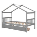 Twin Size Wooden House Bed With Drawers, Gray Gray Solid Wood Mdf