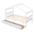 Twin Size Wooden House Bed With Drawers, White White Solid Wood Mdf