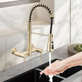 3 Functions Wall Mounted Bridge Kitchen Faucet Brushed Gold Stainless Steel