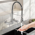 3 Functions Wall Mounted Bridge Kitchen Faucet Brushed Nickel Stainless Steel