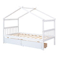 Twin Size Wooden House Bed With Drawers, White White Solid Wood Mdf