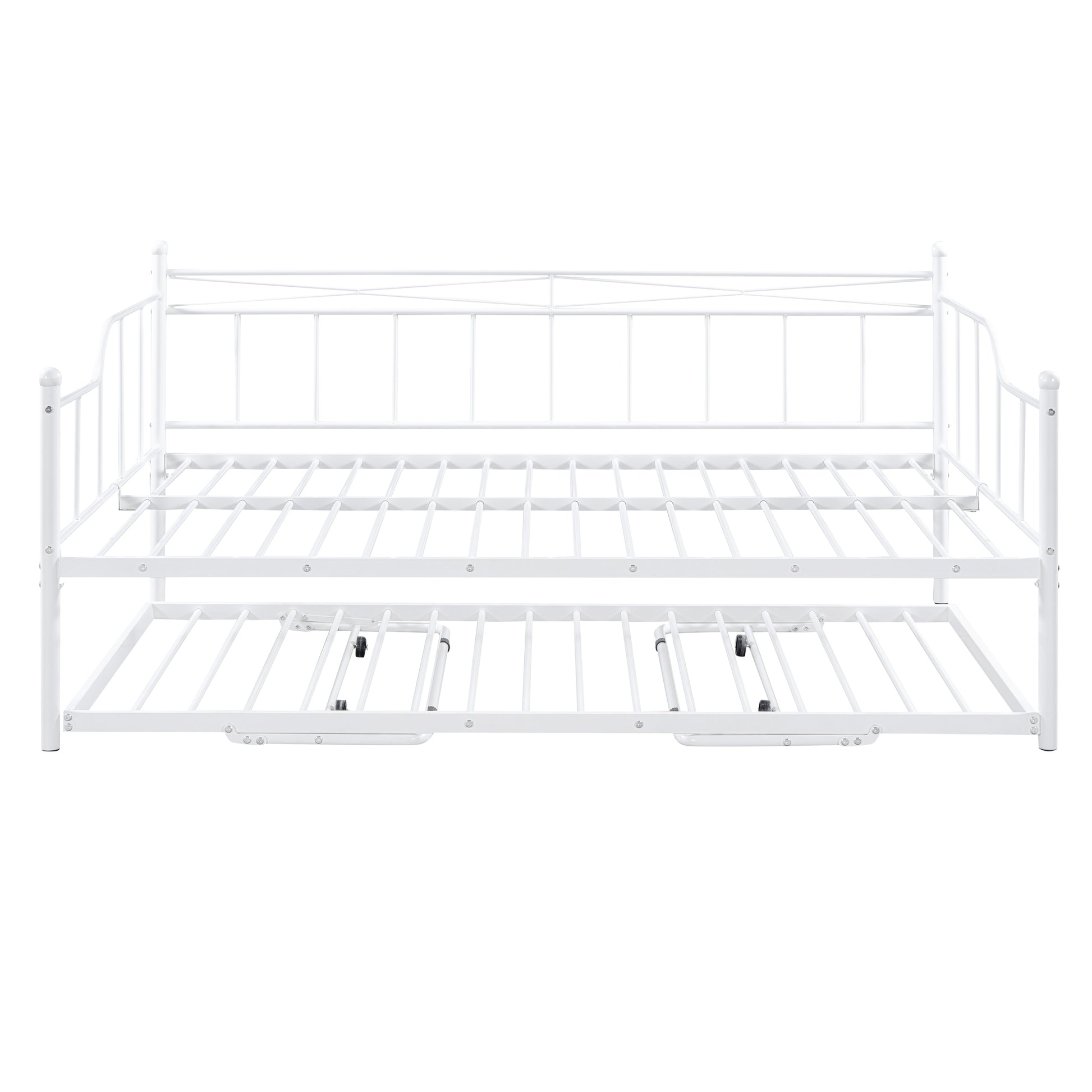 Full Size Metal Daybed With Twin Size Adjustable Trundle, Portable Folding Trundle, White Old Sku:Mf293736Aak White Steel