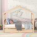 Full Size Wooden House Bed With Drawers, Natural Natural Solid Wood Mdf