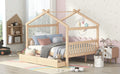 Full Size Wooden House Bed With Drawers, Natural Natural Solid Wood Mdf