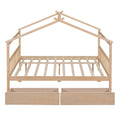 Full Size Wooden House Bed With Drawers, Natural Natural Solid Wood Mdf