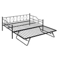 Full Size Metal Daybed With Twin Size Adjustable Trundle, Portable Folding Trundle, Black Old Sku:Mf293730Aab Black Steel