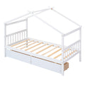 Twin Size Wooden House Bed With Drawers, White White Solid Wood Mdf