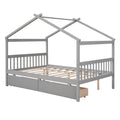 Full Size Wooden House Bed With Drawers, Gray Gray Solid Wood Mdf