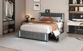 Queen Size Upholstered Platform Bed With Led Lights And Usb Charging, Storage Bed With 4 Drawers, Gray Linen Gray Linen