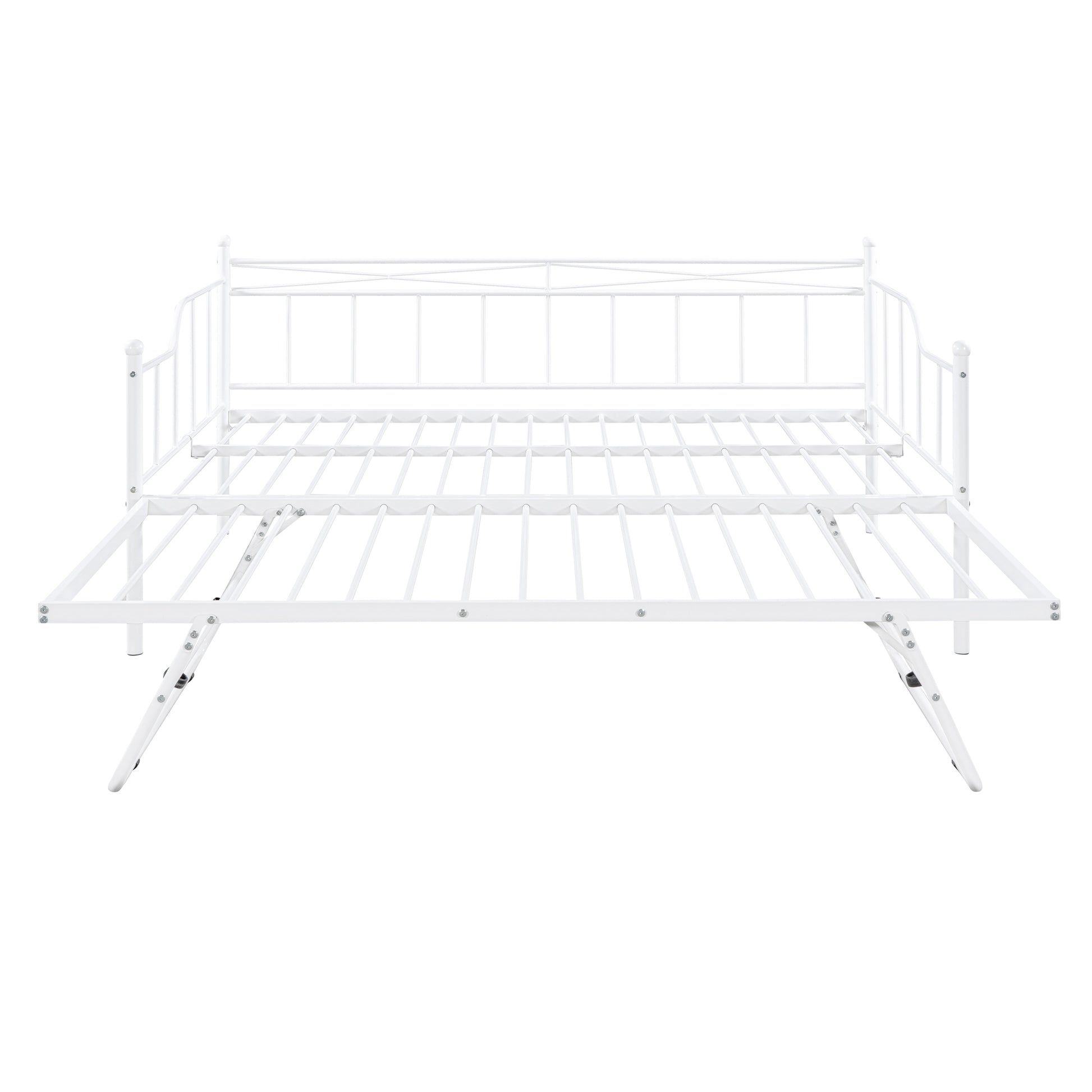 Full Size Metal Daybed With Twin Size Adjustable Trundle, Portable Folding Trundle, White Old Sku:Mf293736Aak White Steel