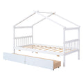 Twin Size Wooden House Bed With Drawers, White White Solid Wood Mdf