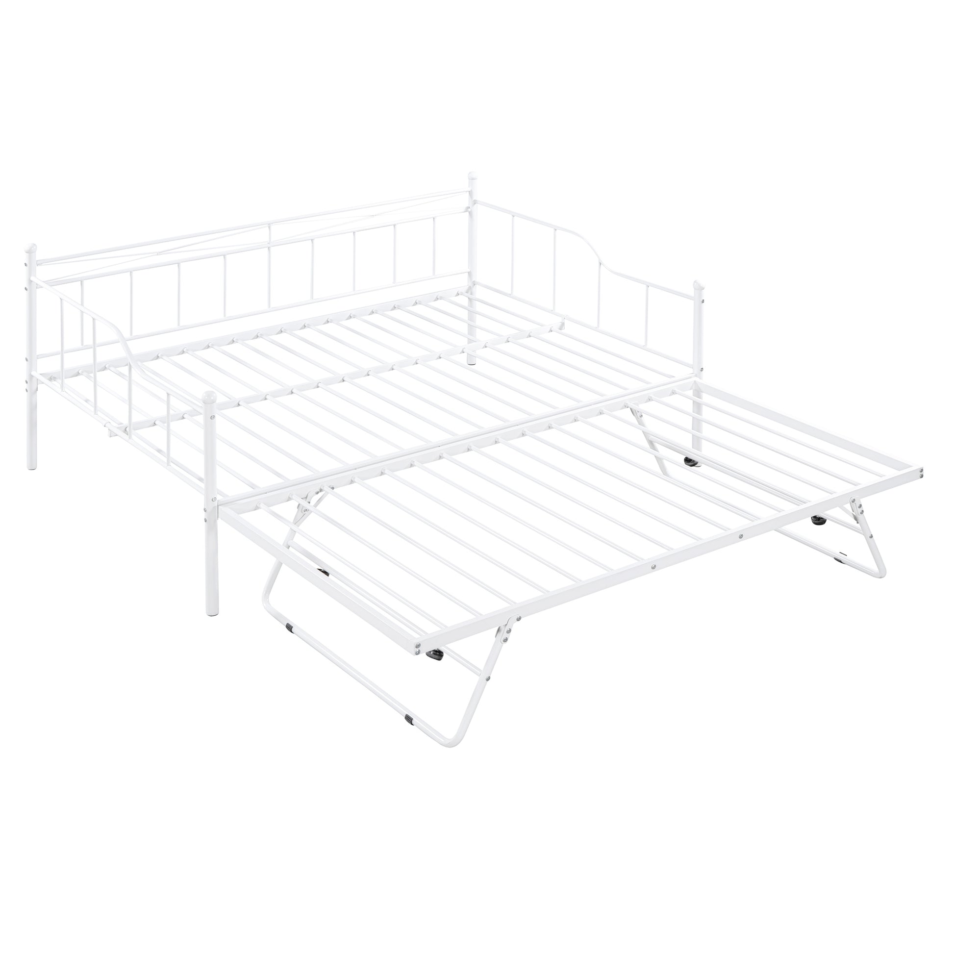 Full Size Metal Daybed With Twin Size Adjustable Trundle, Portable Folding Trundle, White Old Sku:Mf293736Aak White Steel