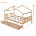 Full Size Wooden House Bed With Drawers, Natural Natural Solid Wood Mdf
