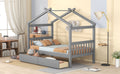 Twin Size Wooden House Bed With Drawers, Gray Gray Solid Wood Mdf