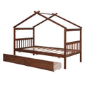 Twin Size Wooden House Bed With Drawers, Walnut Walnut Solid Wood Mdf