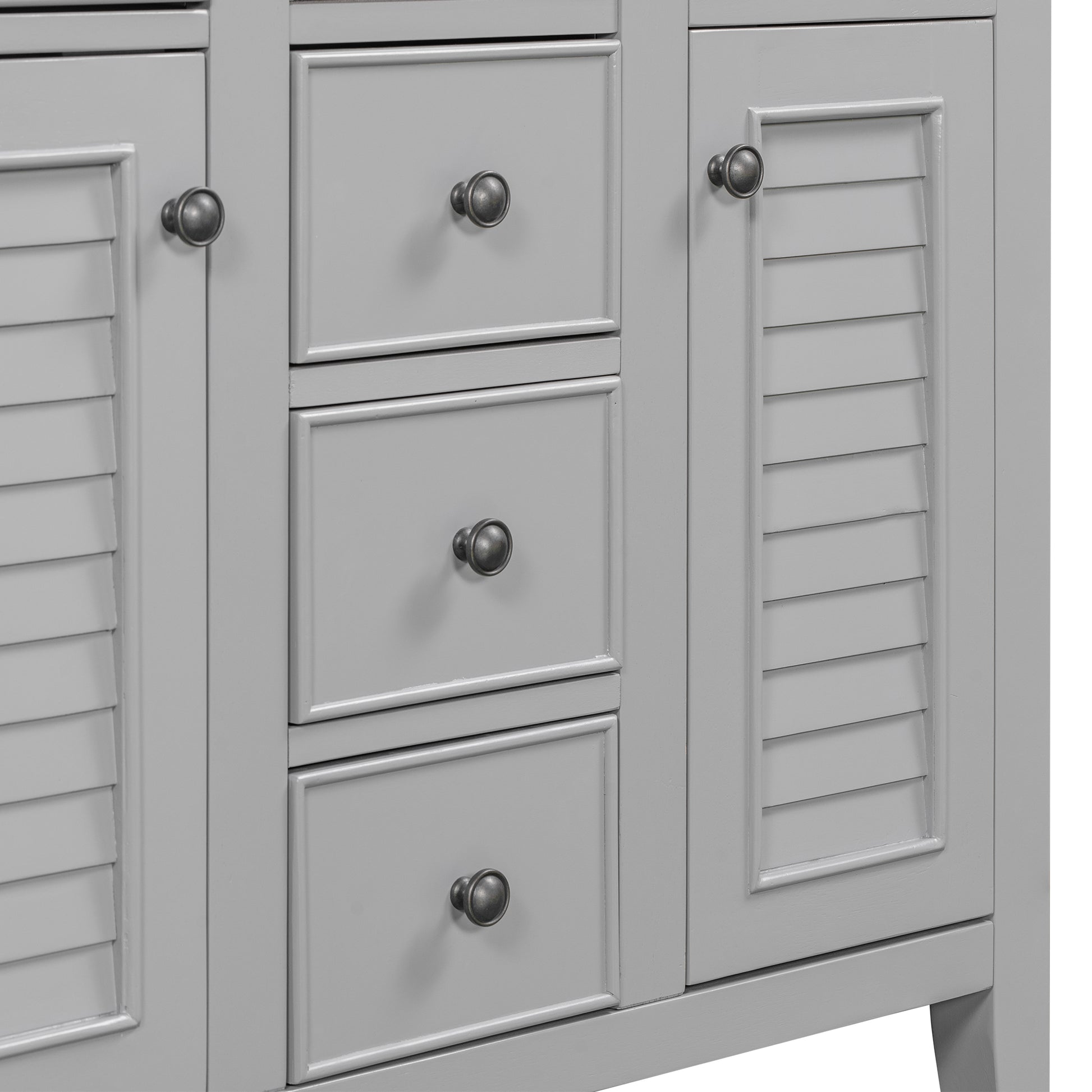 36" Bathroom Vanity Without Sink, Cabinet Base Only, Two Cabinets And Five Drawers, Solid Wood Frame, Grey Grey Solid Wood Mdf