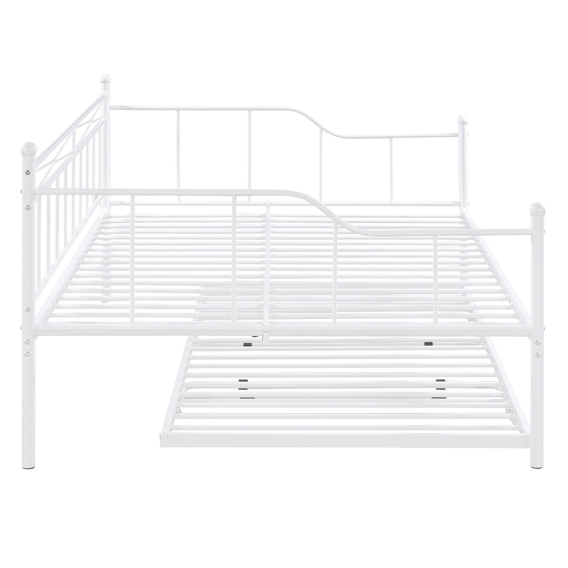 Full Size Metal Daybed With Twin Size Adjustable Trundle, Portable Folding Trundle, White Old Sku:Mf293736Aak White Steel