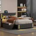 Queen Size Upholstered Platform Bed With Led Lights And Usb Charging, Storage Bed With 4 Drawers, Gray Linen Gray Linen