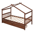 Twin Size Wooden House Bed With Drawers, Walnut Walnut Solid Wood Mdf