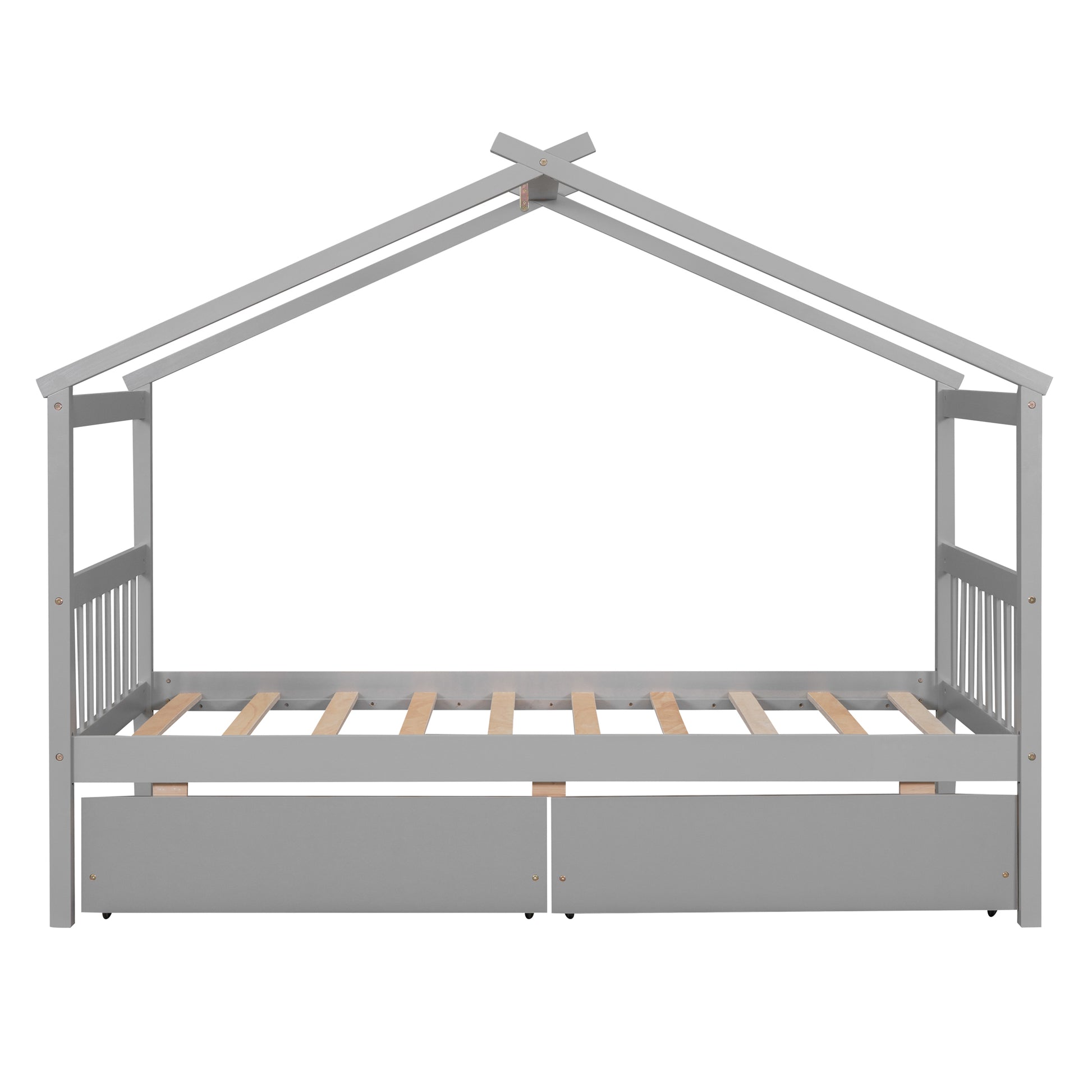 Twin Size Wooden House Bed With Drawers, Gray Gray Solid Wood Mdf