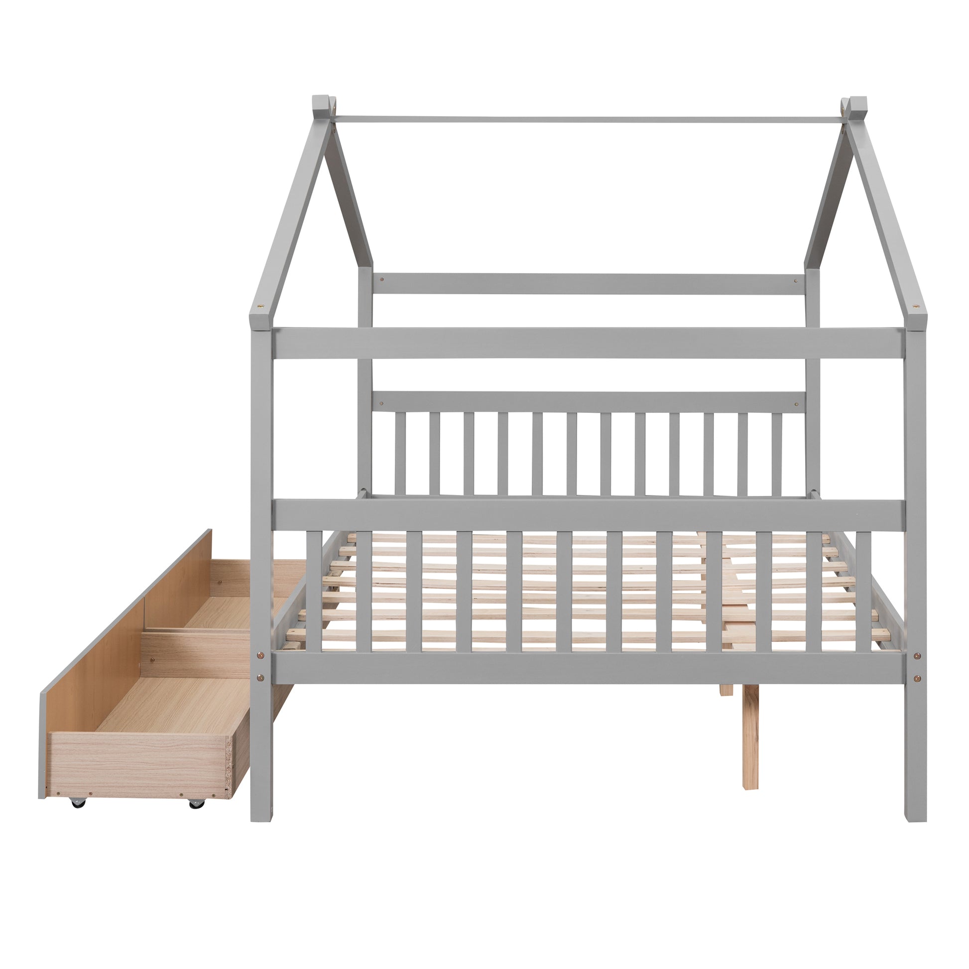 Full Size Wooden House Bed With Drawers, Gray Gray Solid Wood Mdf