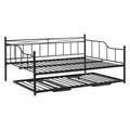 Full Size Metal Daybed With Twin Size Adjustable Trundle, Portable Folding Trundle, Black Old Sku:Mf293736Aab Black Steel