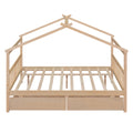 Full Size Wooden House Bed With Drawers, Natural Natural Solid Wood Mdf