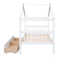 Twin Size Wooden House Bed With Drawers, White White Solid Wood Mdf