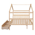 Full Size Wooden House Bed With Drawers, Natural Natural Solid Wood Mdf