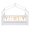 Full Size Wooden House Bed With Drawers, White White Solid Wood Mdf