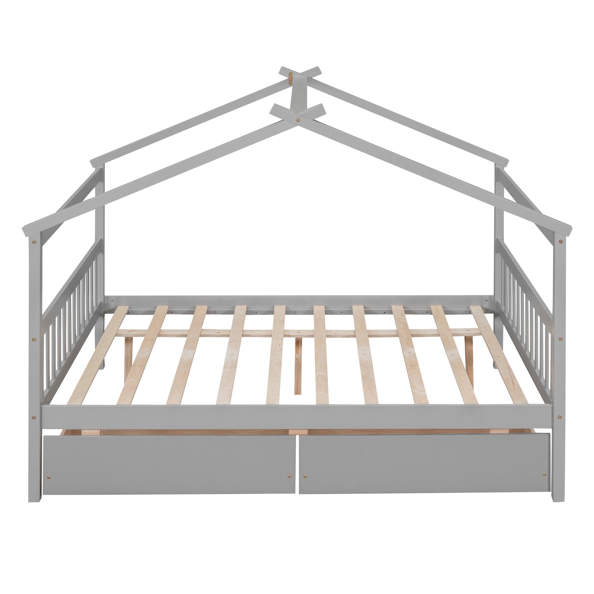 Full Size Wooden House Bed With Drawers, Gray Gray Solid Wood Mdf