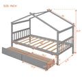 Twin Size Wooden House Bed With Drawers, Gray Gray Solid Wood Mdf