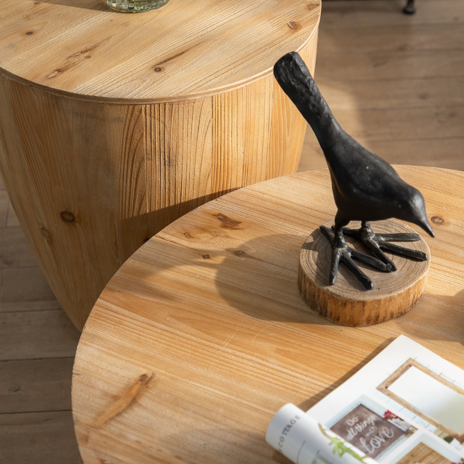 21.06"Vintage Style Bucket Shaped Coffee Table For Office, Dining Room And Living Room Natural Solid Wood Mdf
