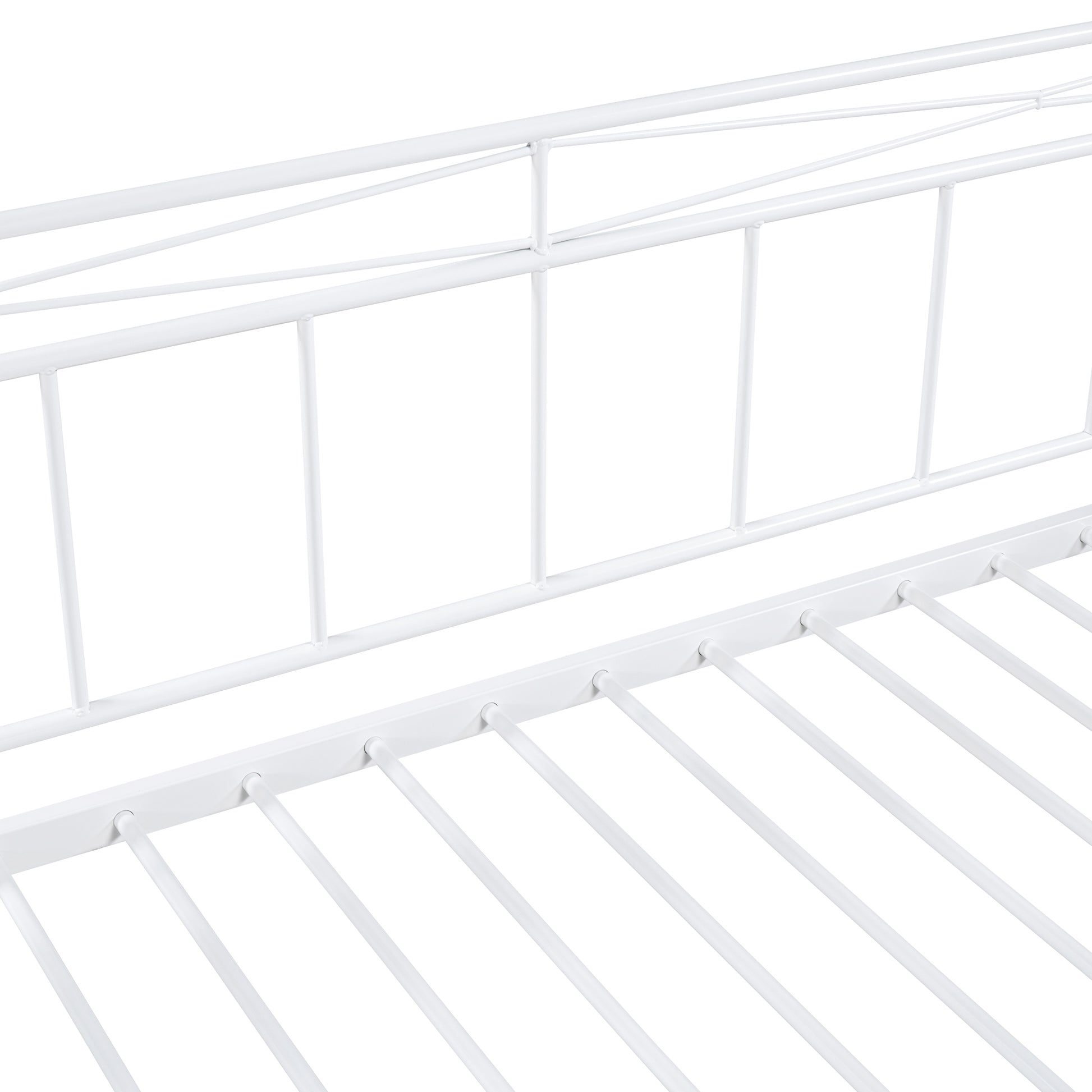 Full Size Metal Daybed With Twin Size Adjustable Trundle, Portable Folding Trundle, White Old Sku:Mf293736Aak White Steel